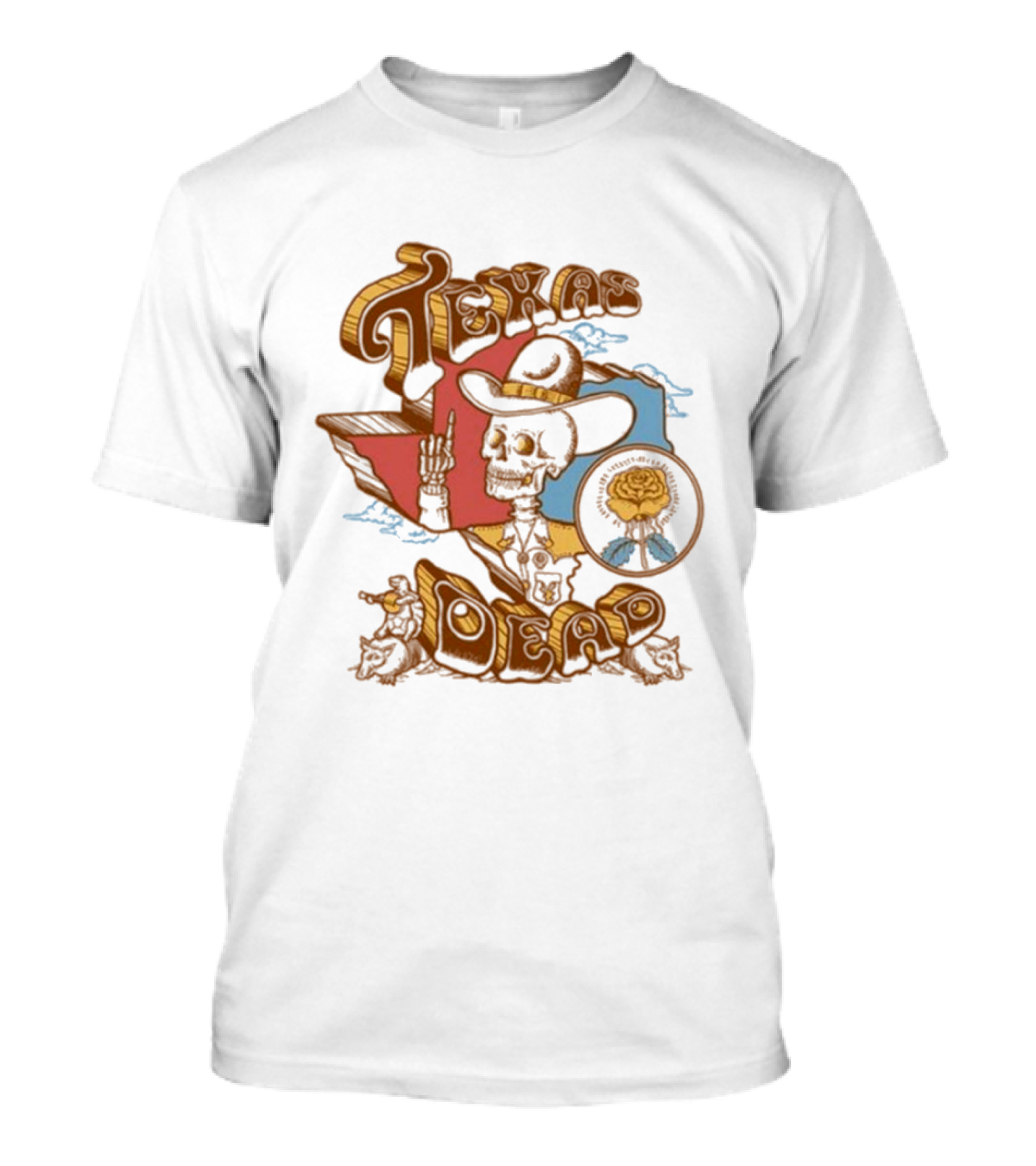 Texas Dead Skeleton Cowboy Rose Austin Texas T-Shirt