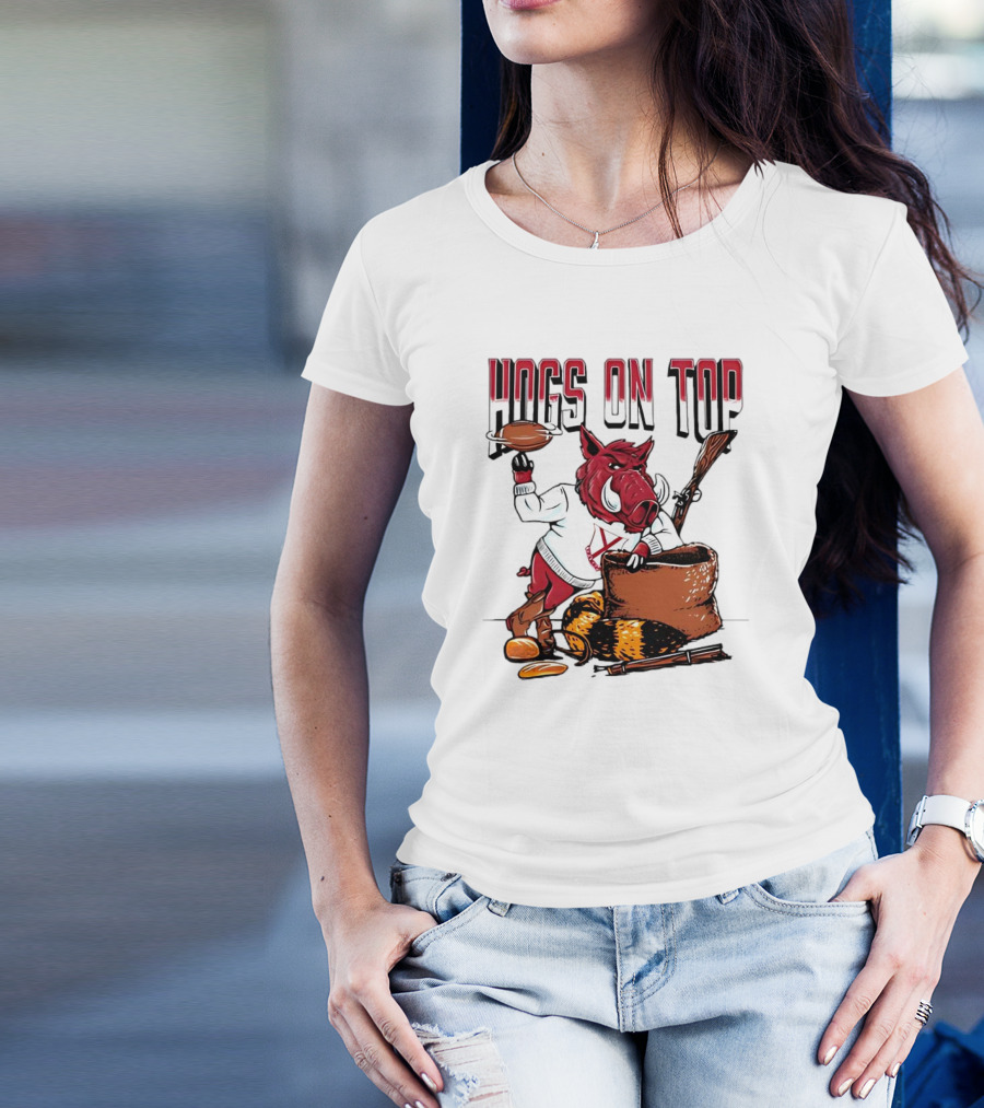 Hogs On Top Arkansas Razorbacks Football T-Shirt