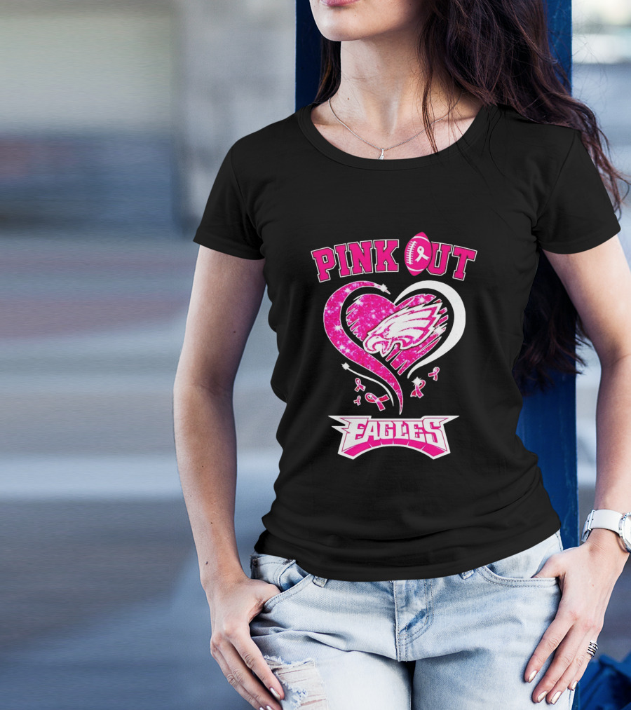 Philadelphia Eagles Pink Out Breast Cancer Awareness Heart T-Shirt