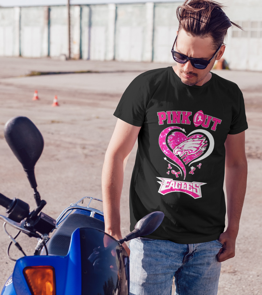Philadelphia Eagles Pink Out Breast Cancer Awareness Heart T-Shirt