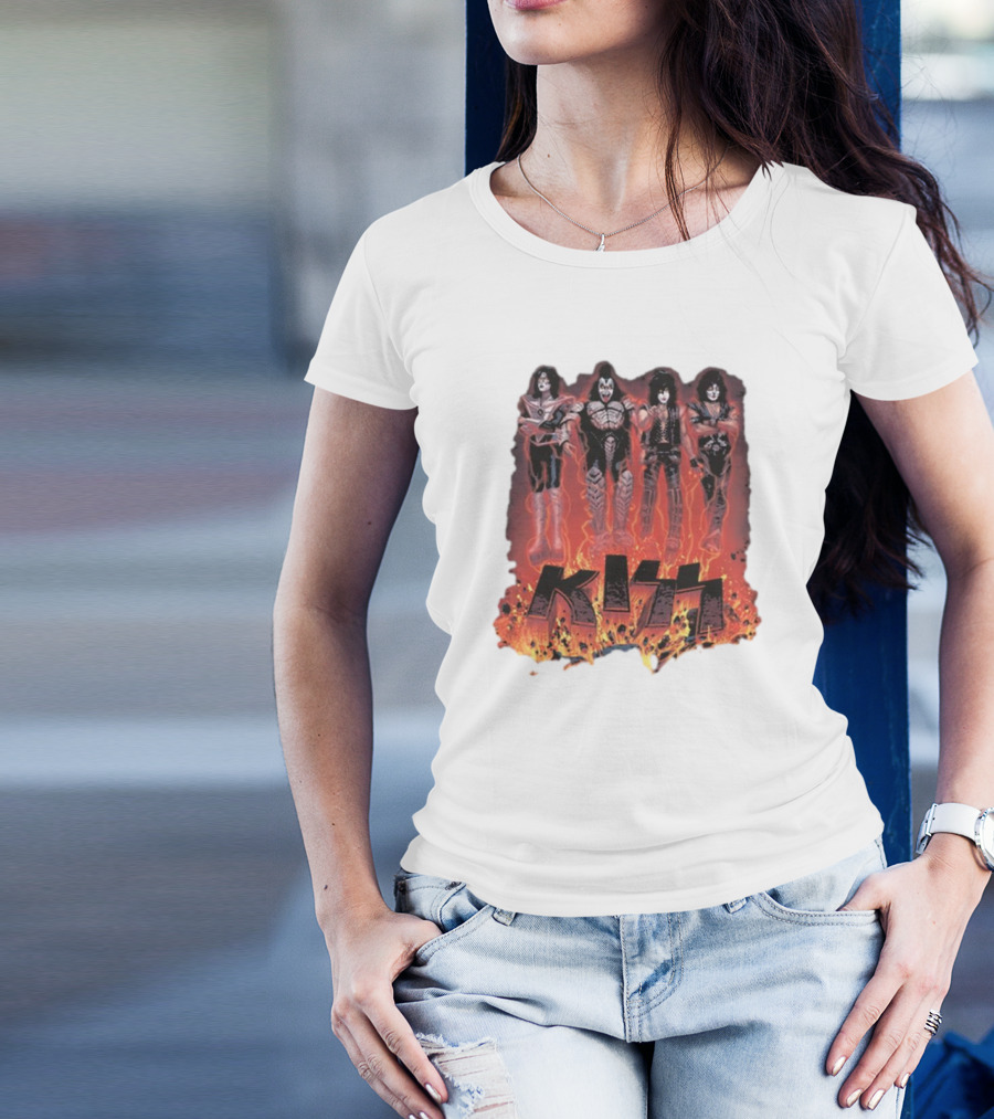 KISS Band Members Surrounded By Flames T-Shirt
