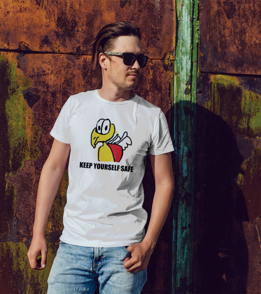 KEEP YOURSELF SAFE Yellow Bird Drawing T-Shirt