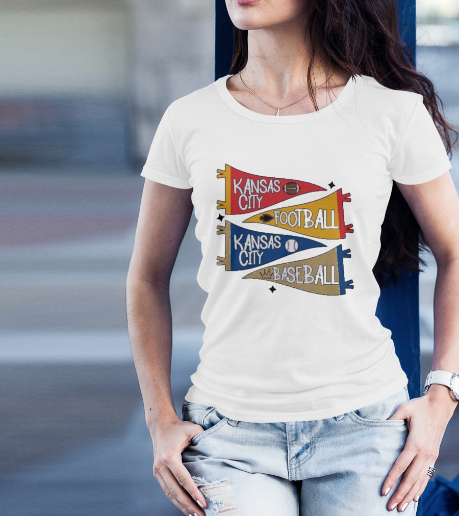 Kansas City Football Kansas City Baseball Pennant Icons T-Shirt