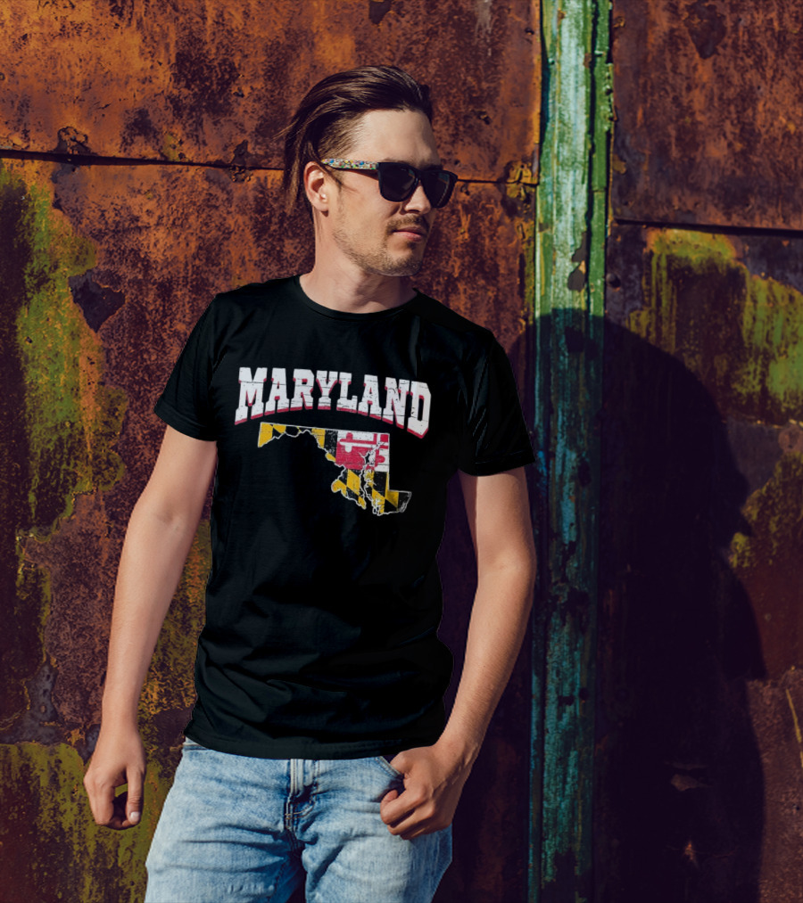 Maryland State Flag Map Proud Us Citizen America T-Shirt