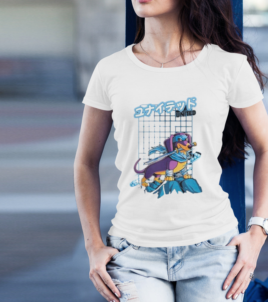 Dylan United Unitedgamer Bumi Ninja Dog On Rock With Sword And Blue Scarves T-Shirt
