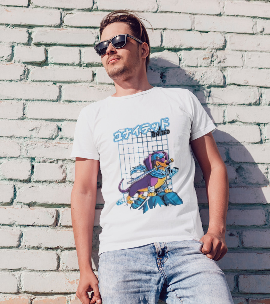 Dylan United Unitedgamer Bumi Ninja Dog On Rock With Sword And Blue Scarves T-Shirt