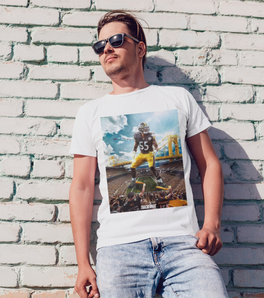 Thachermac Pittsburgh Steelers 55 Player In Stadium With Signature And Bridge Background T-Shirt