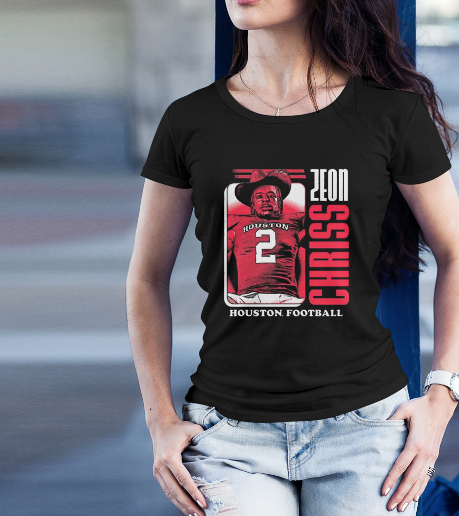 Houston Cougars Football Zeon Chriss Number 2 Red Black White T-Shirt