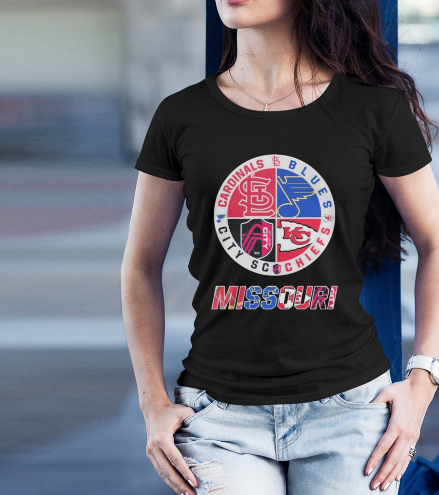 Missouri Cardinals Blues City SC Chiefs Logo Collection T-Shirt