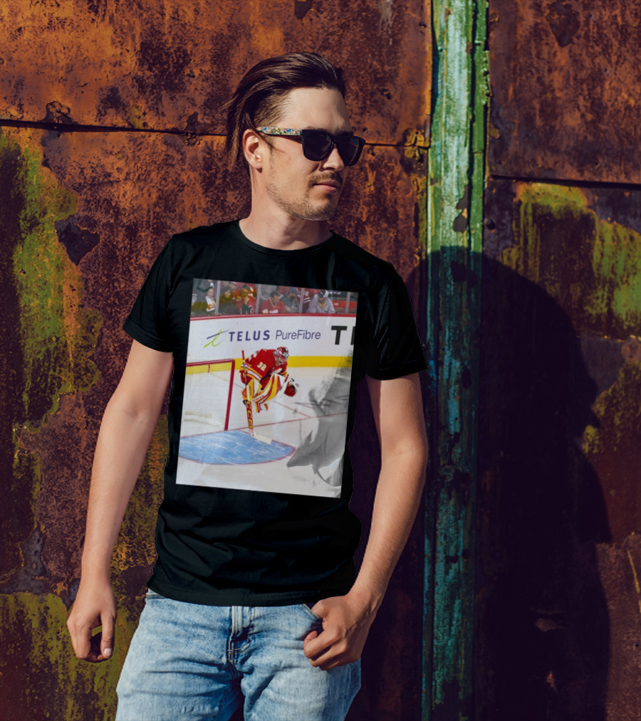 Calgary Flames Wolfie Content NHL Hockey Goalie Action T-Shirt