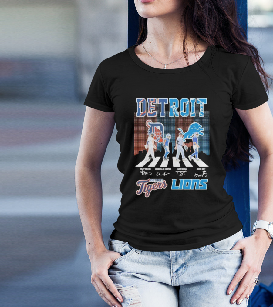 Detroit Lions Detroit Tigers Abbey Road Riley Greene Amon-Ra St. Brown Tarik Skubal Jared Goff Signatures T-Shirt