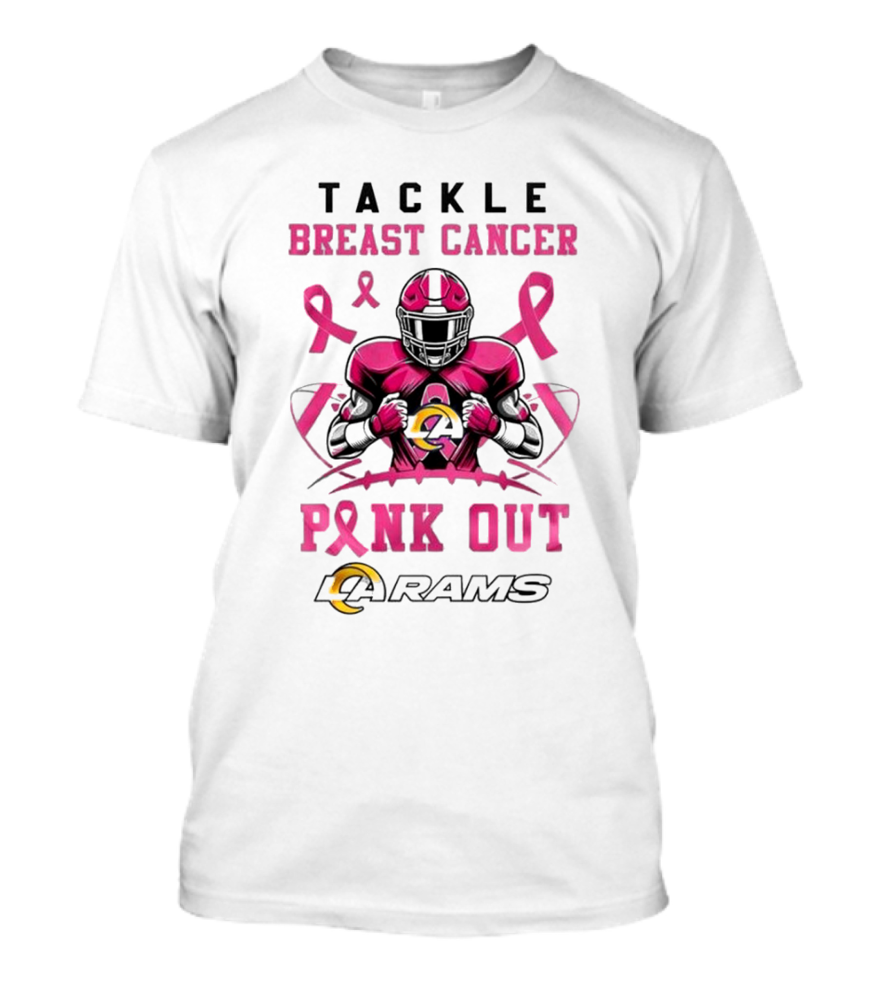 Los Angeles Rams Tackle Breast Cancer Pink Out 2024 Pink Ribbon Football Player T-Shirt