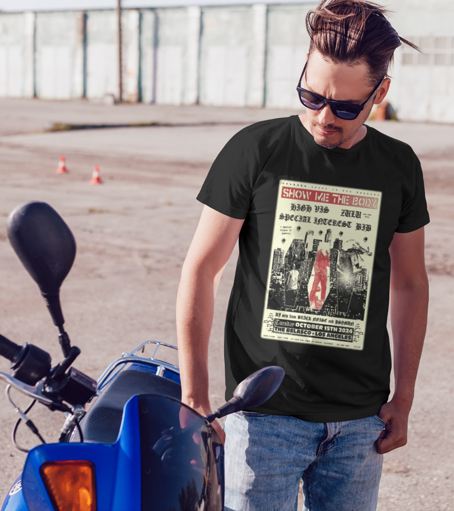 Show Me The Body Los Angeles October 15 2024 High Vis Zulu Special Interest Bib The Belasco T-Shirt
