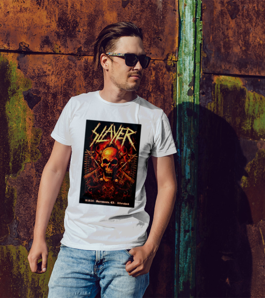Slayer Aftershock Tour Sacramento CA October 10 2024 Skull And Crossed Swords T-Shirt