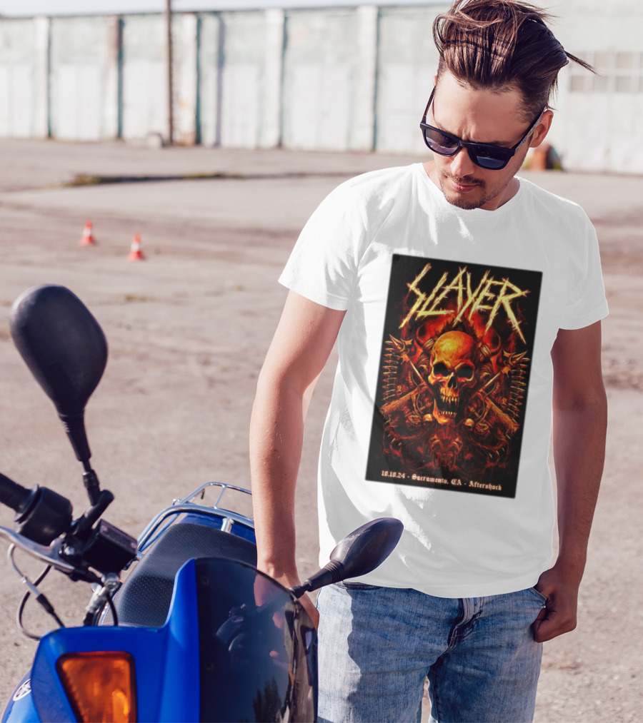 Slayer Aftershock Tour Sacramento CA October 10 2024 Skull And Crossed Swords T-Shirt