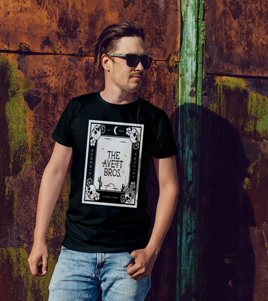 The Avett Brothers Phoenix Arizona AZ Financial Theatre October 9 2024 Moon Cacti Skulls Flowers T-Shirt