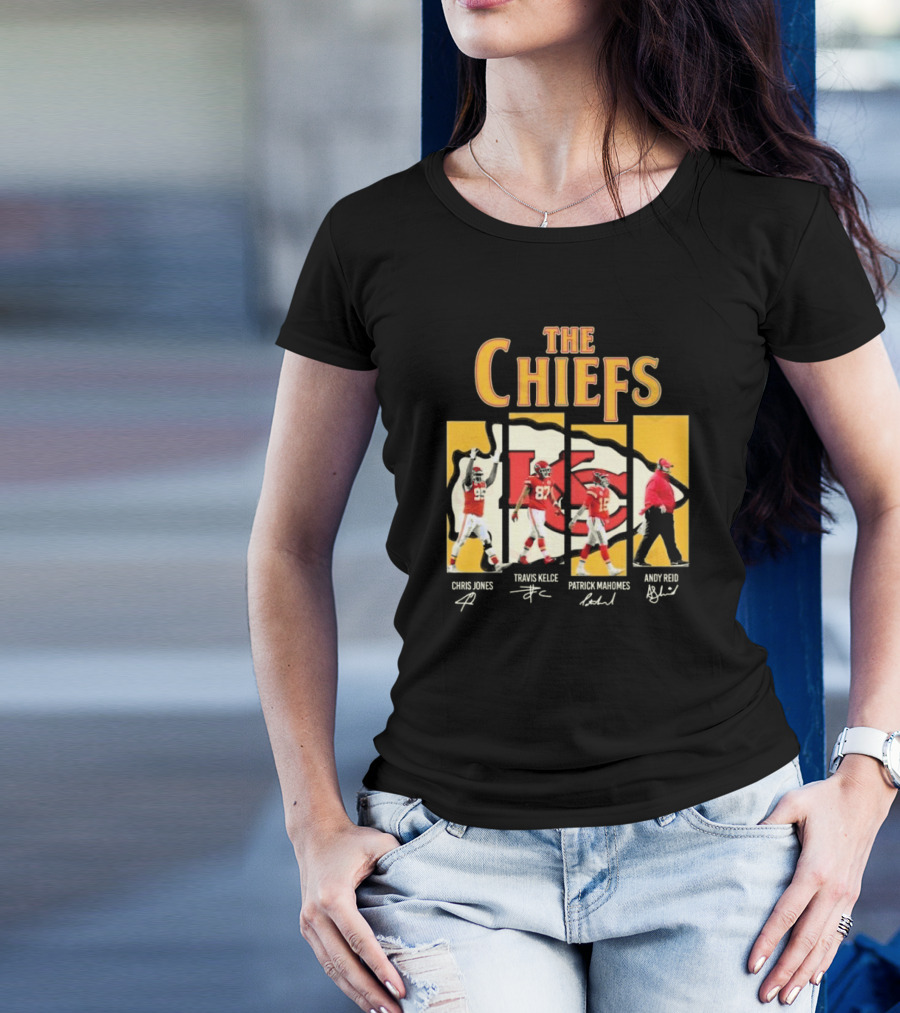 The Chiefs Chris Jones Travis Kelce Patrick Mahomes Andy Reid Signatures T-Shirt