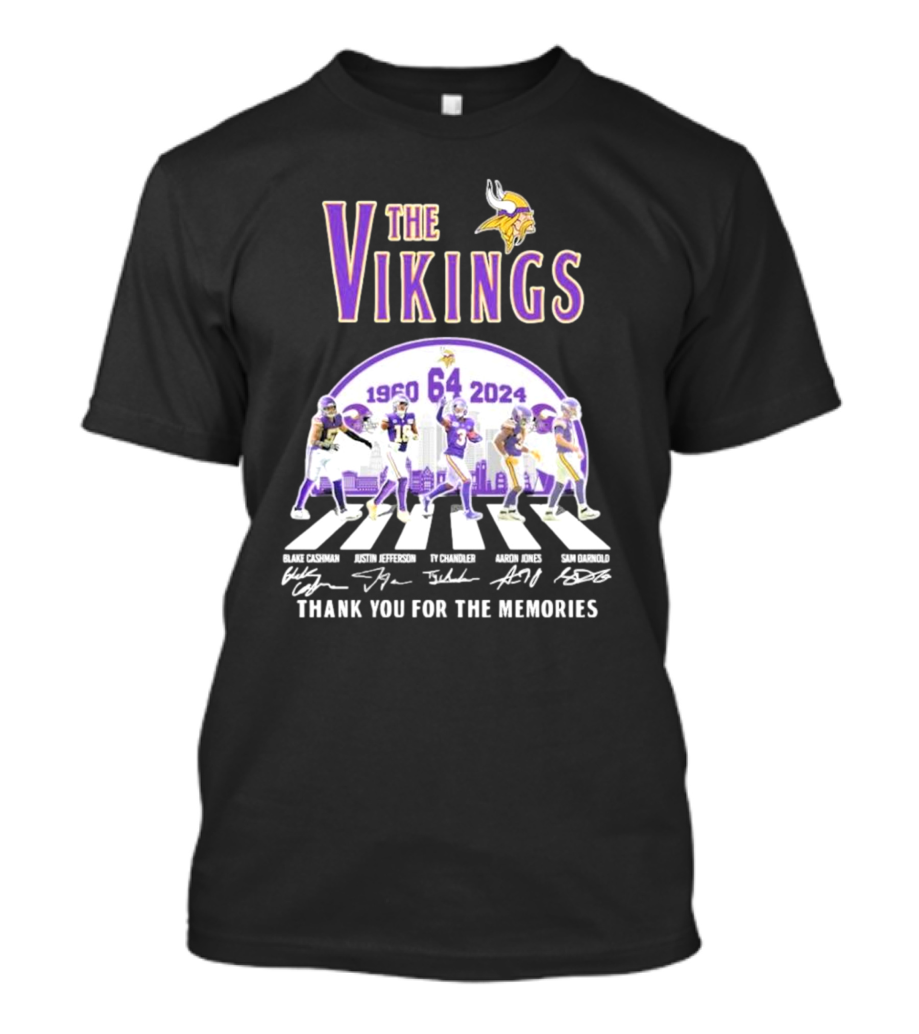The Vikings 1960-2024 Football Abbey Road Thank You For The Memories Signatures T-Shirt