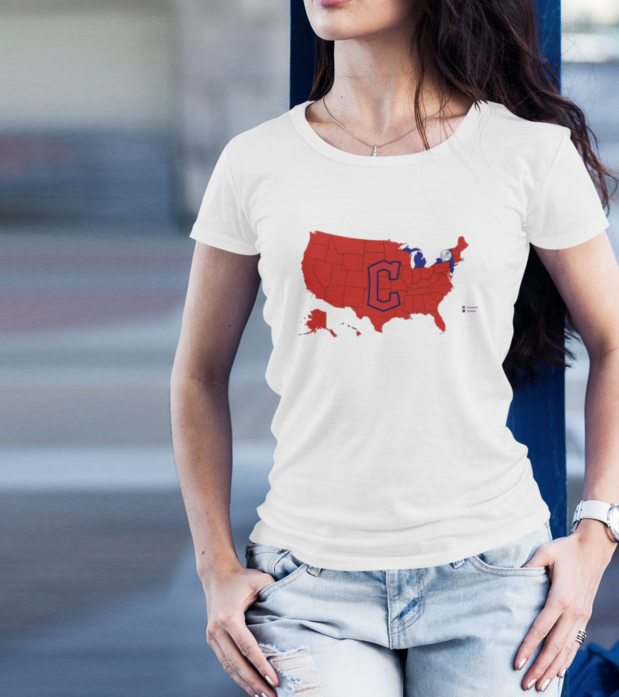 Map Showing Cleveland Guardians Dominance Over New York Yankees In ALCS Fan Support Across America T-Shirt