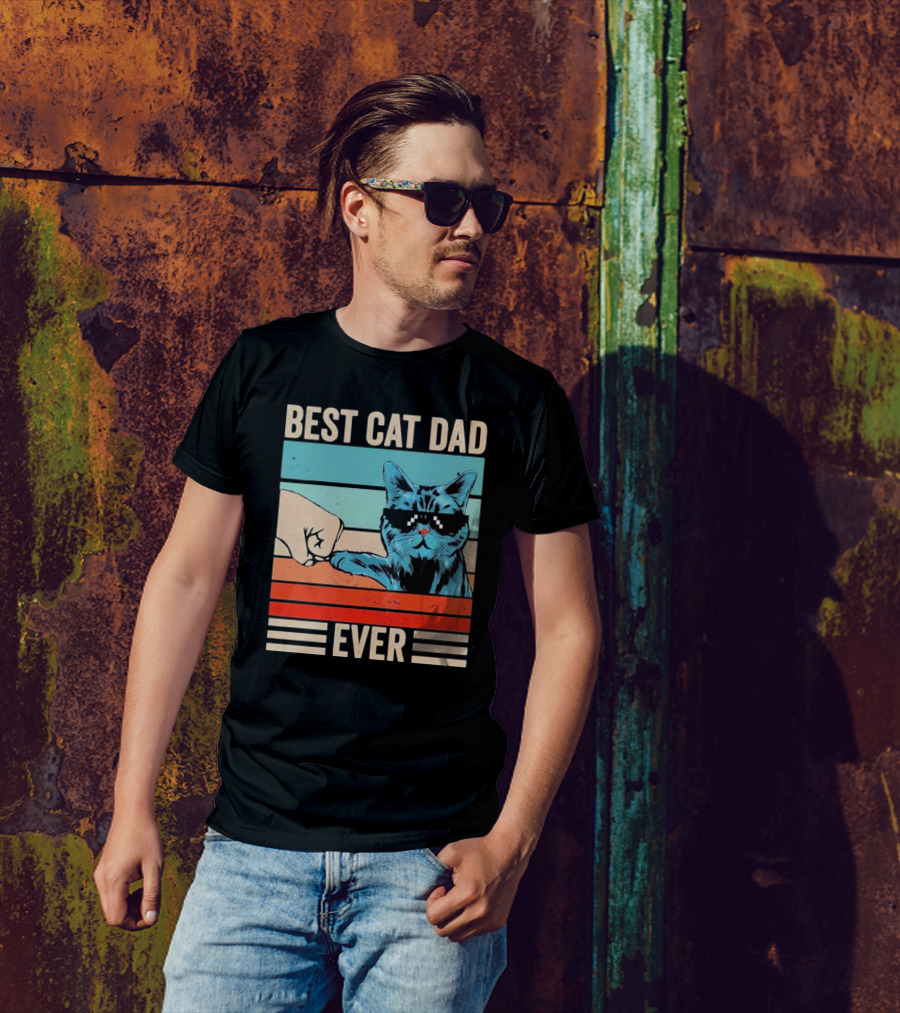 Best Cat Dad Ever Bump Fist With Cool Cat FatherS Day T-Shirt