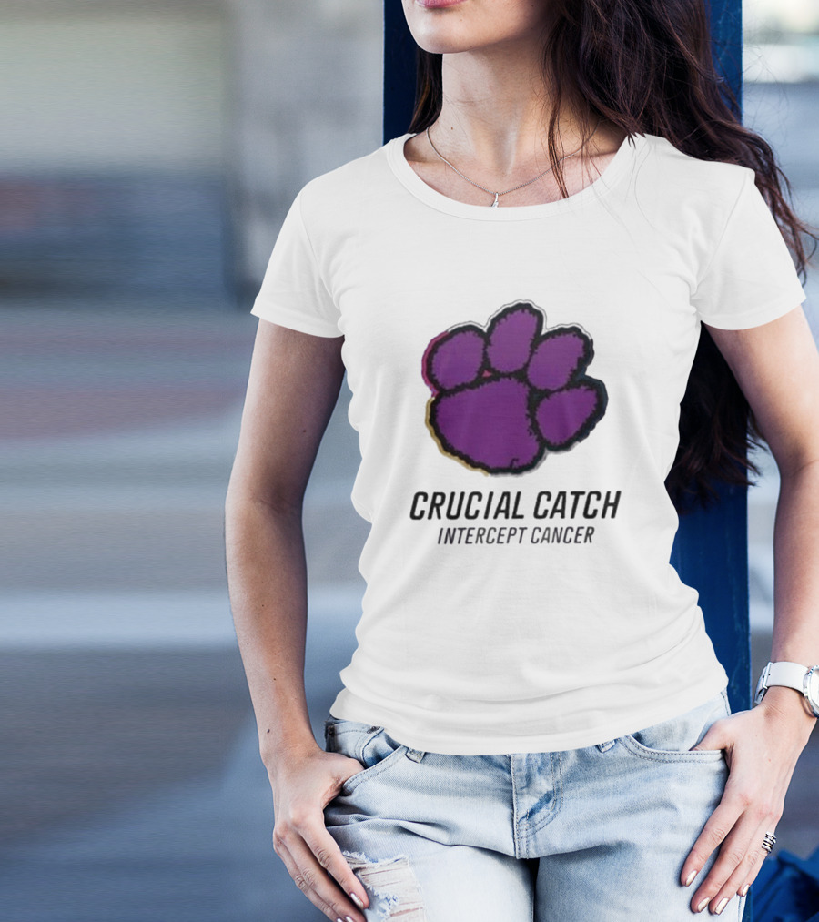 Clemson Tigers Crucial Catch Intercept Cancer 2024 Paw Prints T-Shirt
