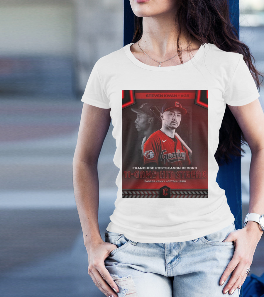STEVEN KWAN #38 Cleveland Guardians Franchise Postseason Record 11-Game Hit Streak Passes Kenny Lofton (1995) T-Shirt
