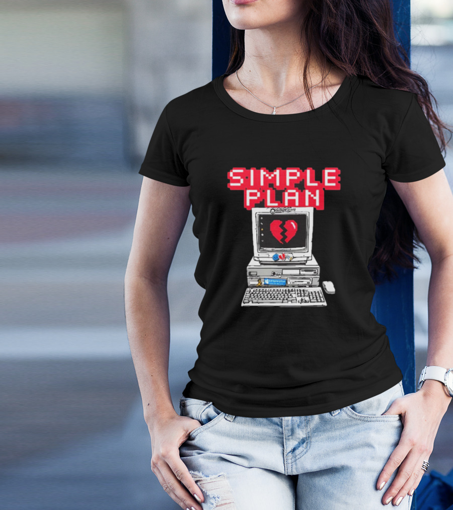 Simple Plan Retro Computer With Broken Heart Symbol T-Shirt