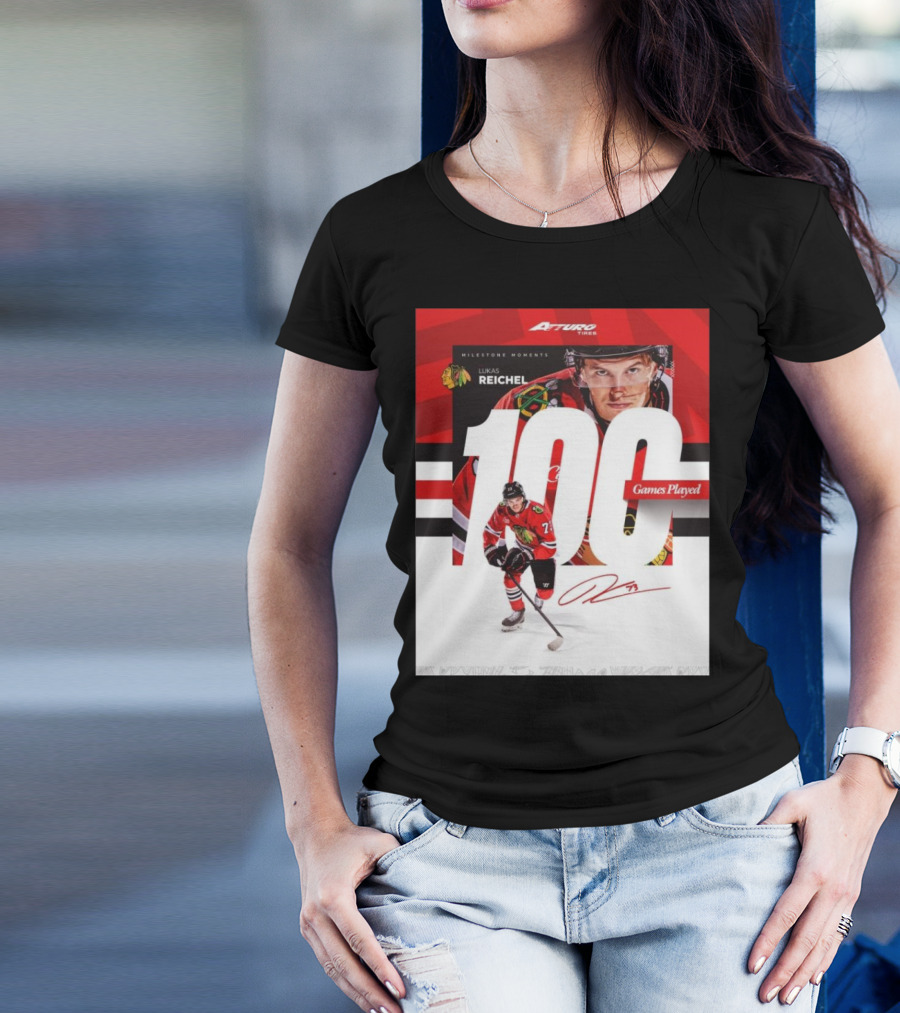 Chicago Blackhawks Lukas Reichel 100 Games Played Milestone Signature Moments T-Shirt