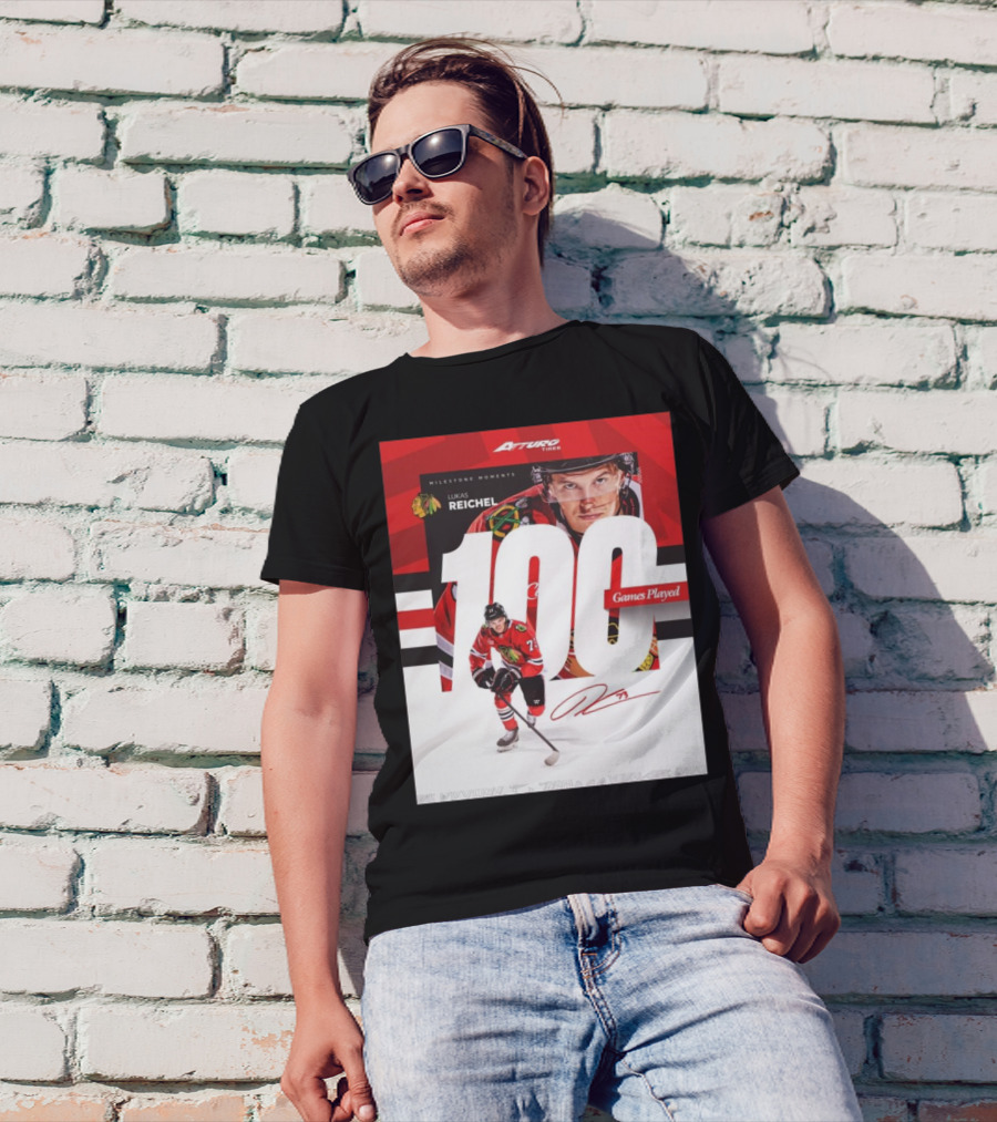 Chicago Blackhawks Lukas Reichel 100 Games Played Milestone Signature Moments T-Shirt