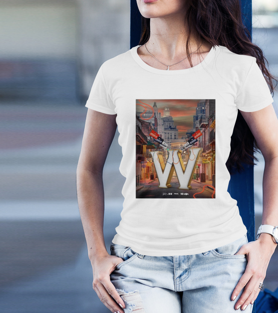 Final Denver Broncos 33 New Orleans Saints 10 Let The Good Times Roll Bourbon Street Showdown T-Shirt