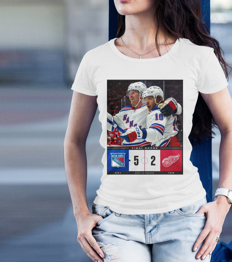 New York Rangers 5-2 Victory Over Detroit Red Wings Final Score NHL 2024-25 Season T-Shirt
