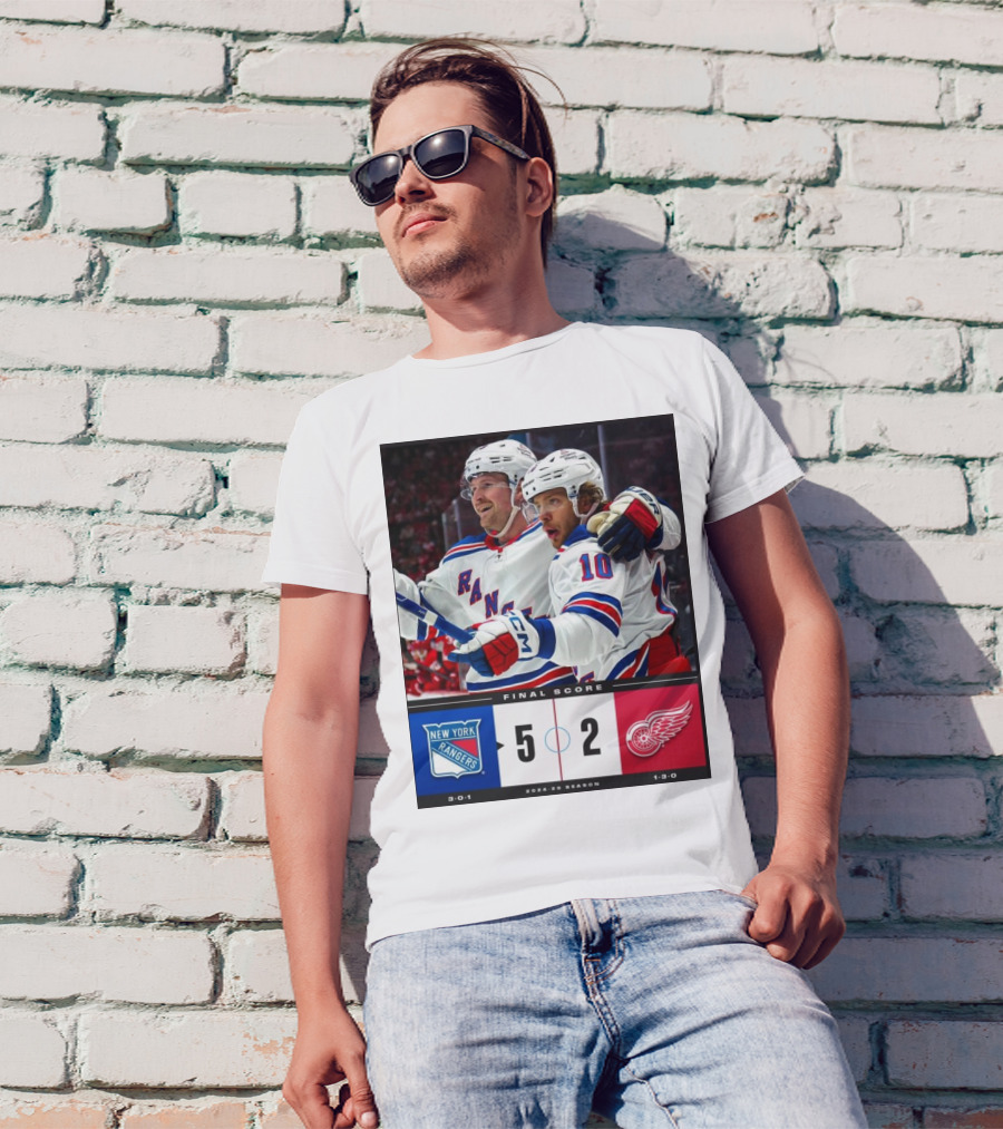 New York Rangers 5-2 Victory Over Detroit Red Wings Final Score NHL 2024-25 Season T-Shirt