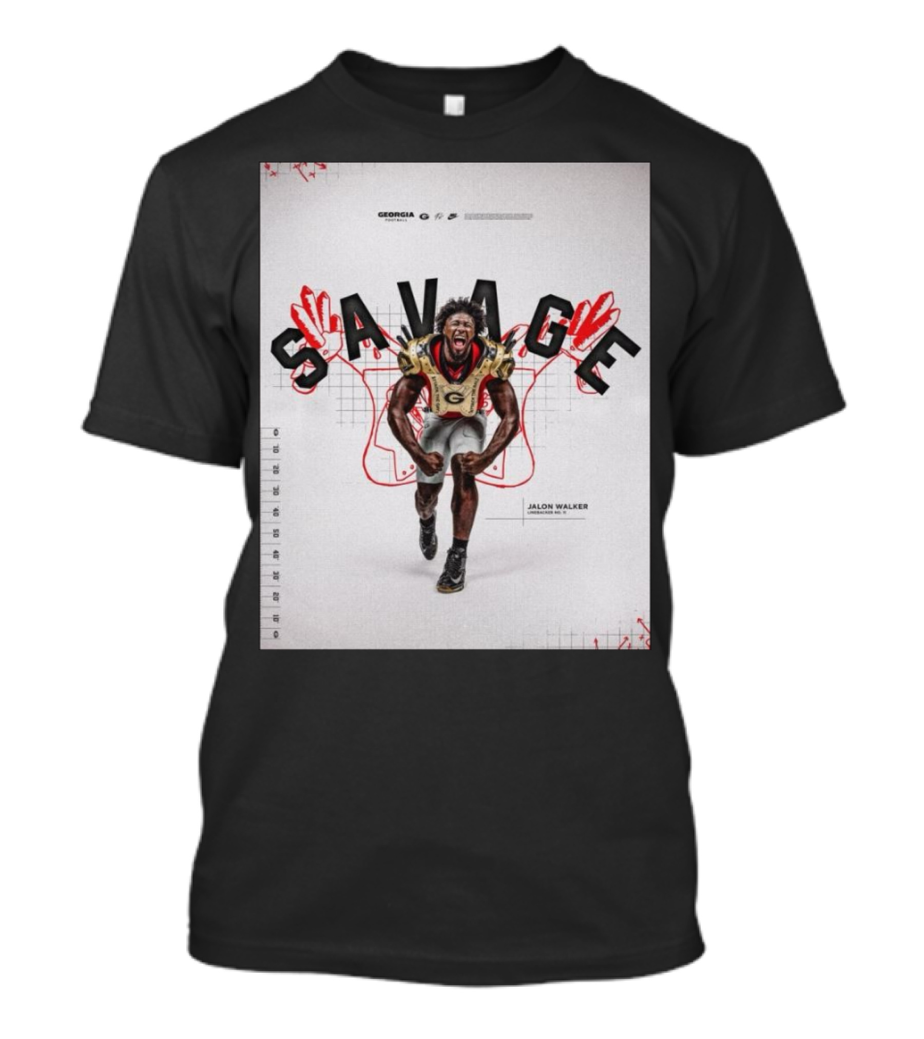 Georgia Bulldogs Savage Jalon Walker Linebacker GoDawgs T-Shirt