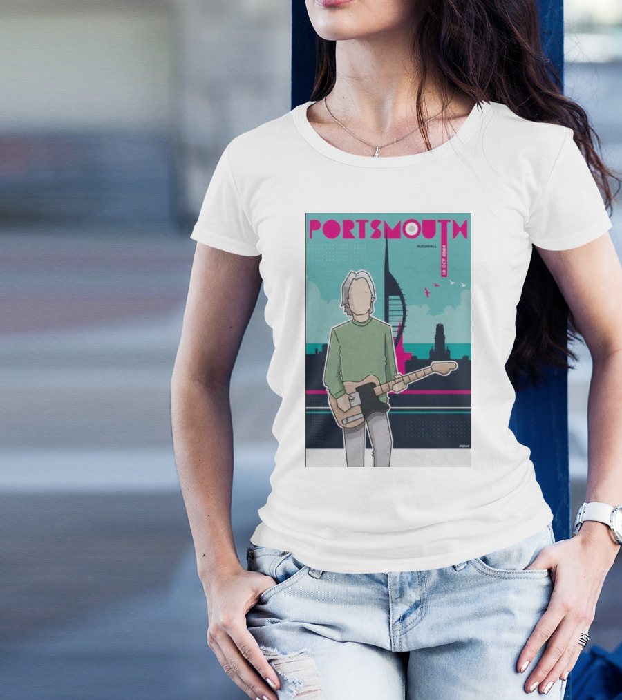 Paul Weller Live At Portsmouth Guildhall Oct 18 2024 Poster Art With Guitar And Cityscape T-Shirt