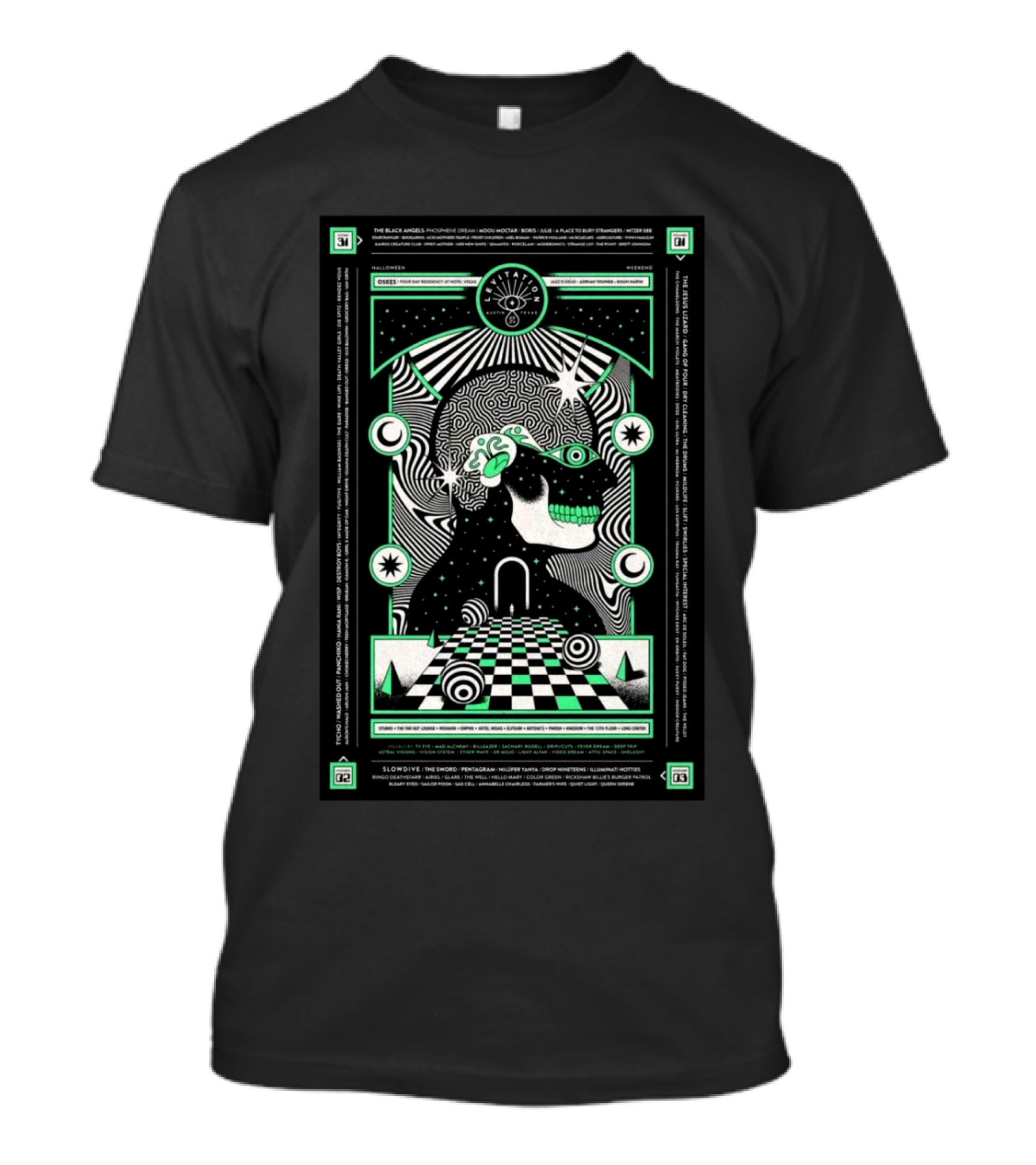 Levitation Show Oct 31-Nov 3 2024 Austin TX Psychedelic Skull Art With Cosmic T-Shirt