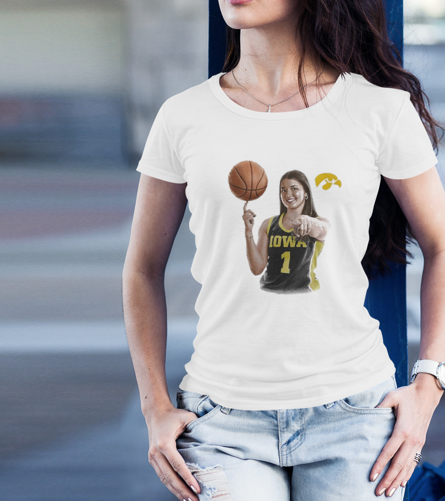 Taylor Stremlow Iowa Basketball Number 1 Portrait Signature With Team T-Shirt