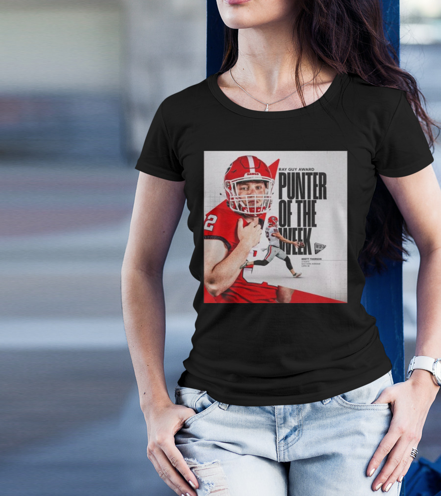 Brett Thorson Ray Guy Award Punter Of The Week Football Action Georgia Dawgs T-Shirt