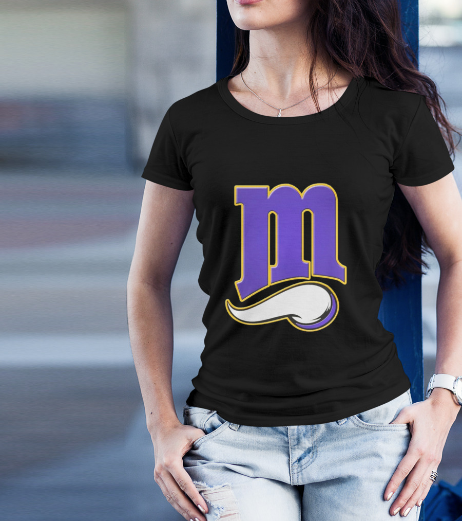 Minnesota Vikings And Minnesota Twins M Logo Fusion In Purple And White T-Shirt