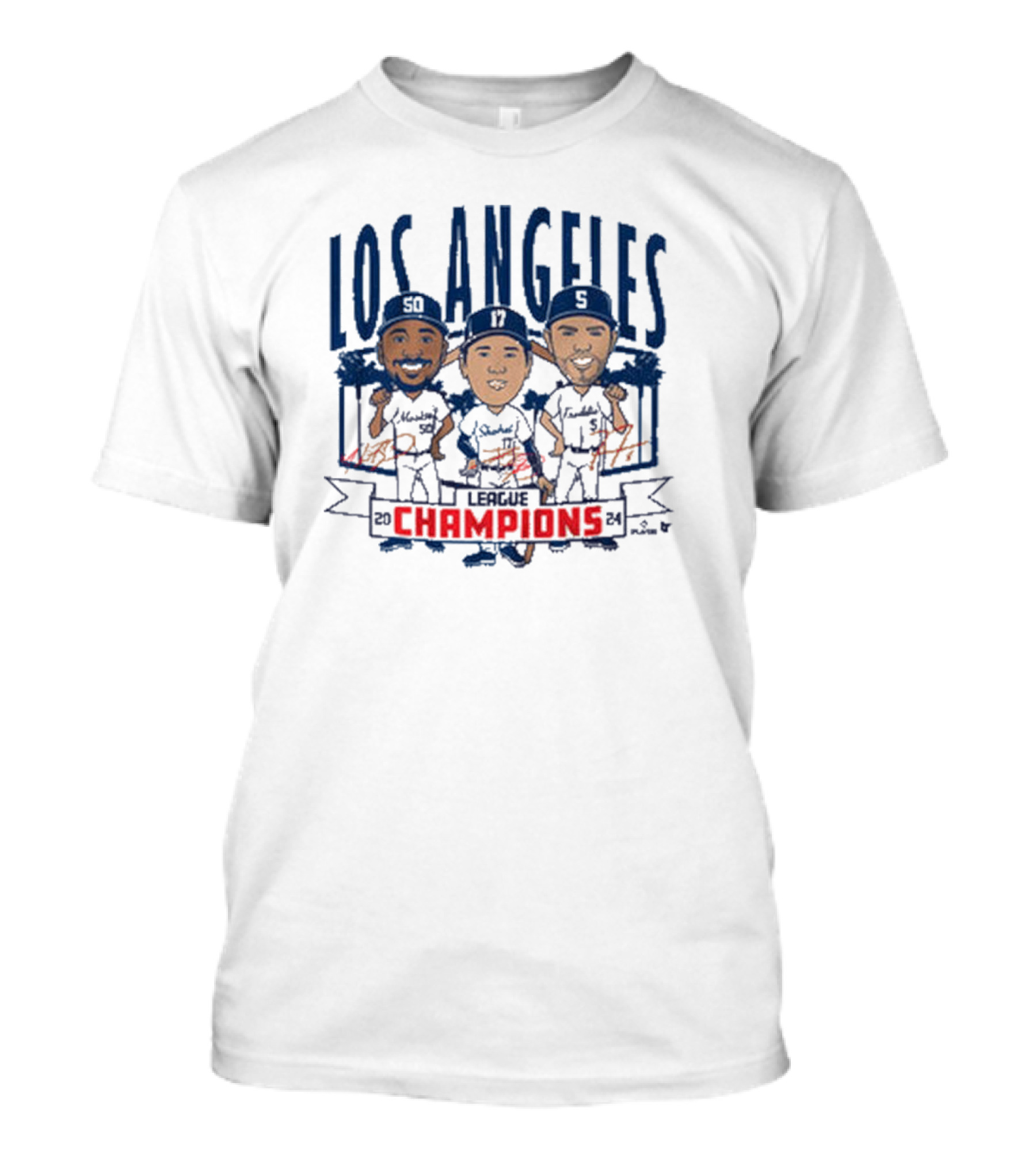 Los Angeles Dodgers League Champions 2024 Caricatures Signatures T-Shirt