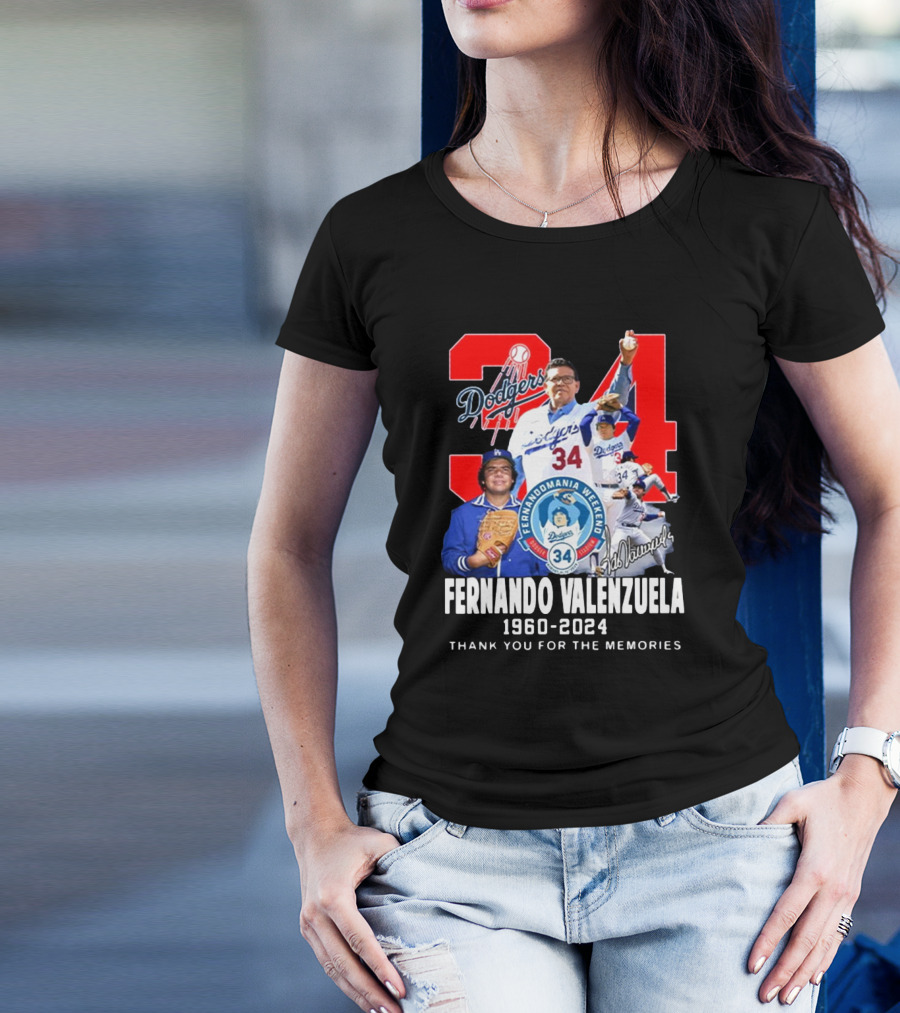 Fernando Valenzuela Los Angeles Dodgers 34 Fernandomania Weekend Thank You For The Memories Signature 1960-2024 T-Shirt