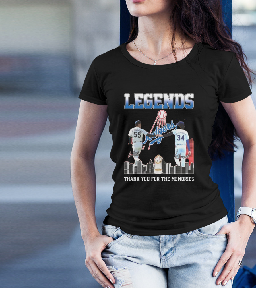 Legends Dodgers Hershiser Valenzuela Thank You For The Memories Signatures T-Shirt