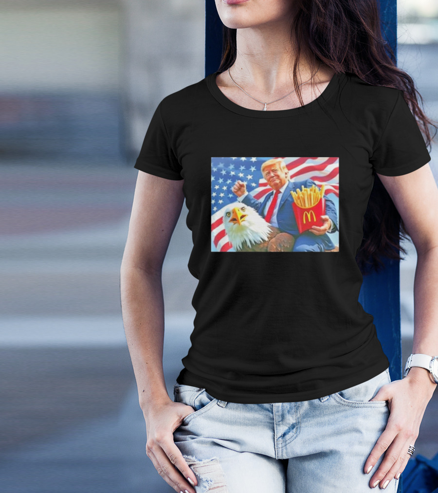 Trump Riding Eagle Holding McDonald’s Fries American Flag T-Shirt