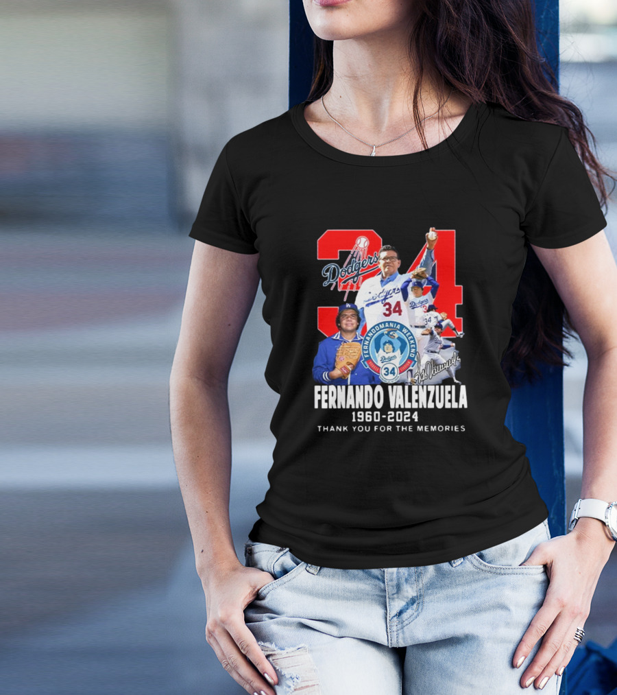 Fernando Valenzuela Dodgers 34 Fernandomania Weekend 1960-2024 Thank You For The Memories Signature T-Shirt
