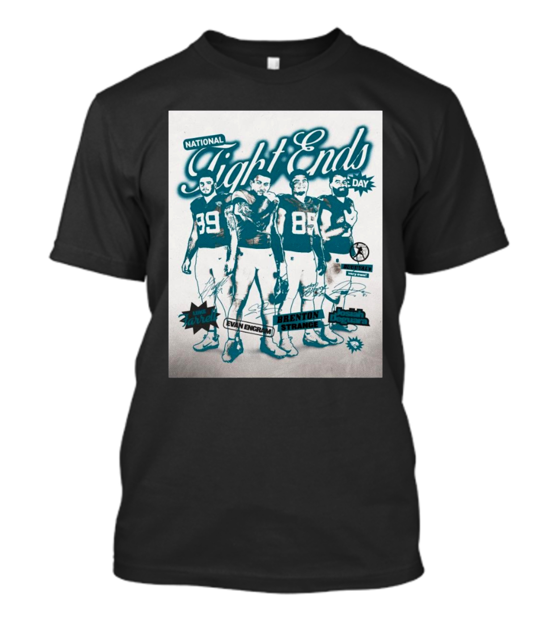 National Tight Ends Day Luke Farrell Evan Engram Brenton Strange Josiah Deguara Signatures T-Shirt