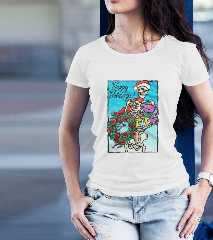 Grateful Dead Happy Holidays Skeleton Snowman Christmas T-Shirt