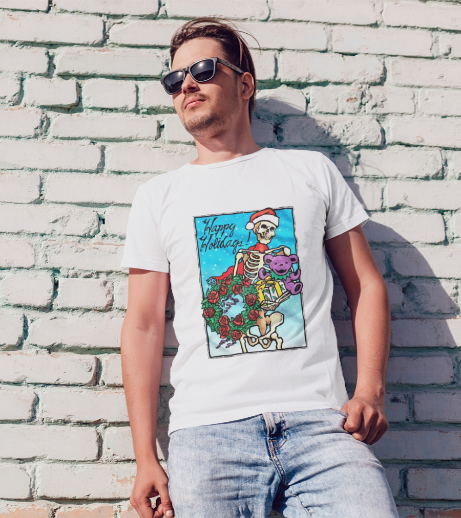 Grateful Dead Happy Holidays Skeleton Snowman Christmas T-Shirt