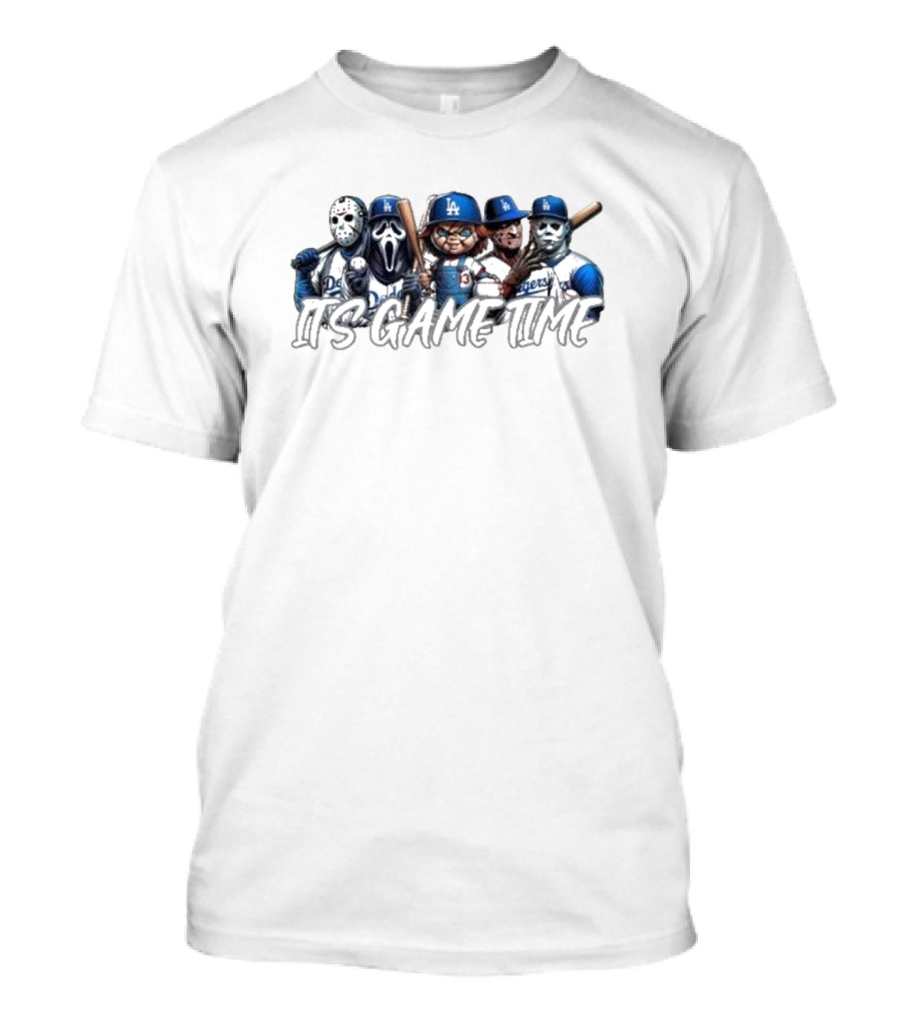 Dodgers Horror Characters It's Game Time Halloween T-Shirt