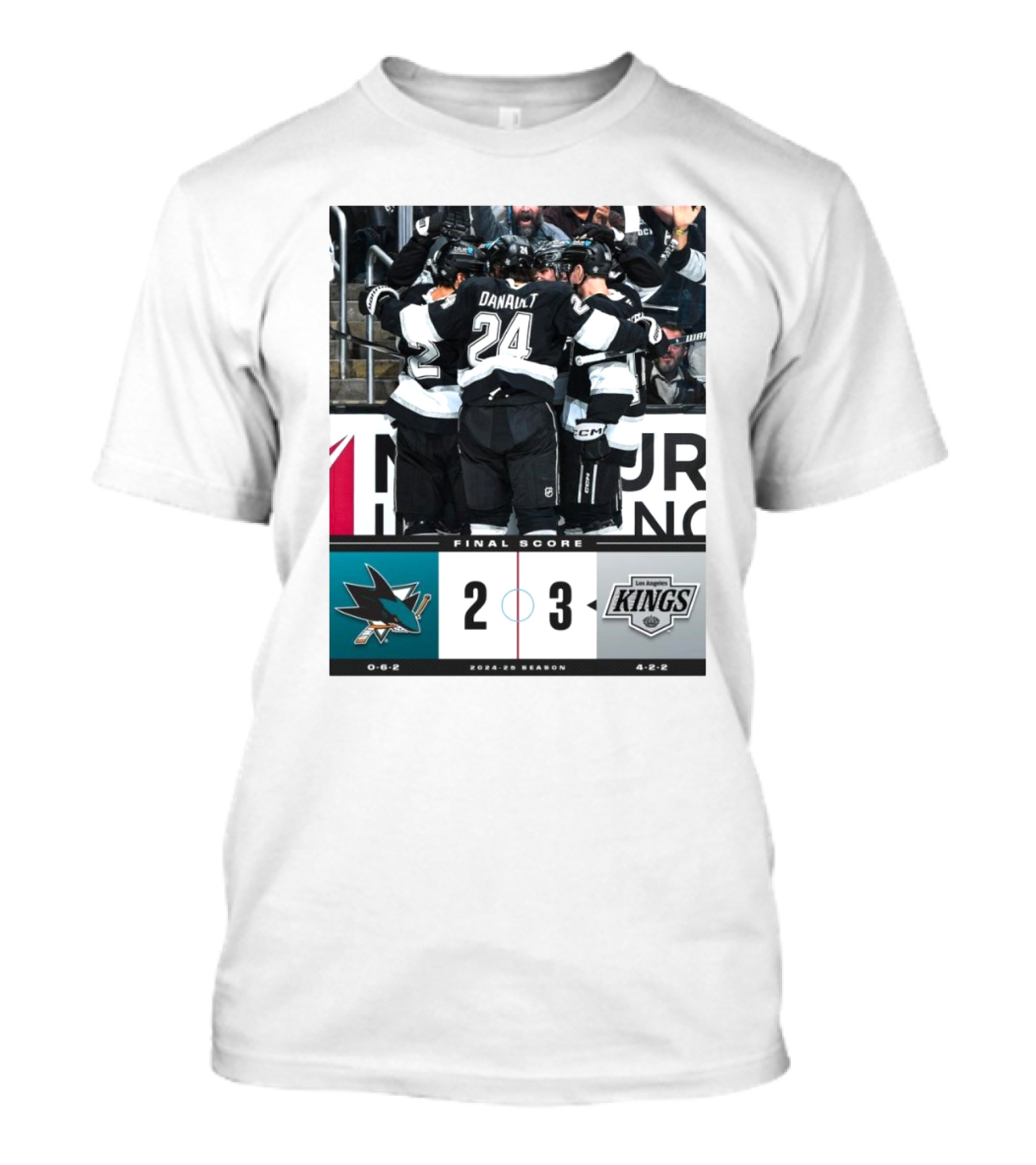 Final Score San Jose Sharks 2 3 Los Angeles Kings NHL 2024-25 Season T-Shirt