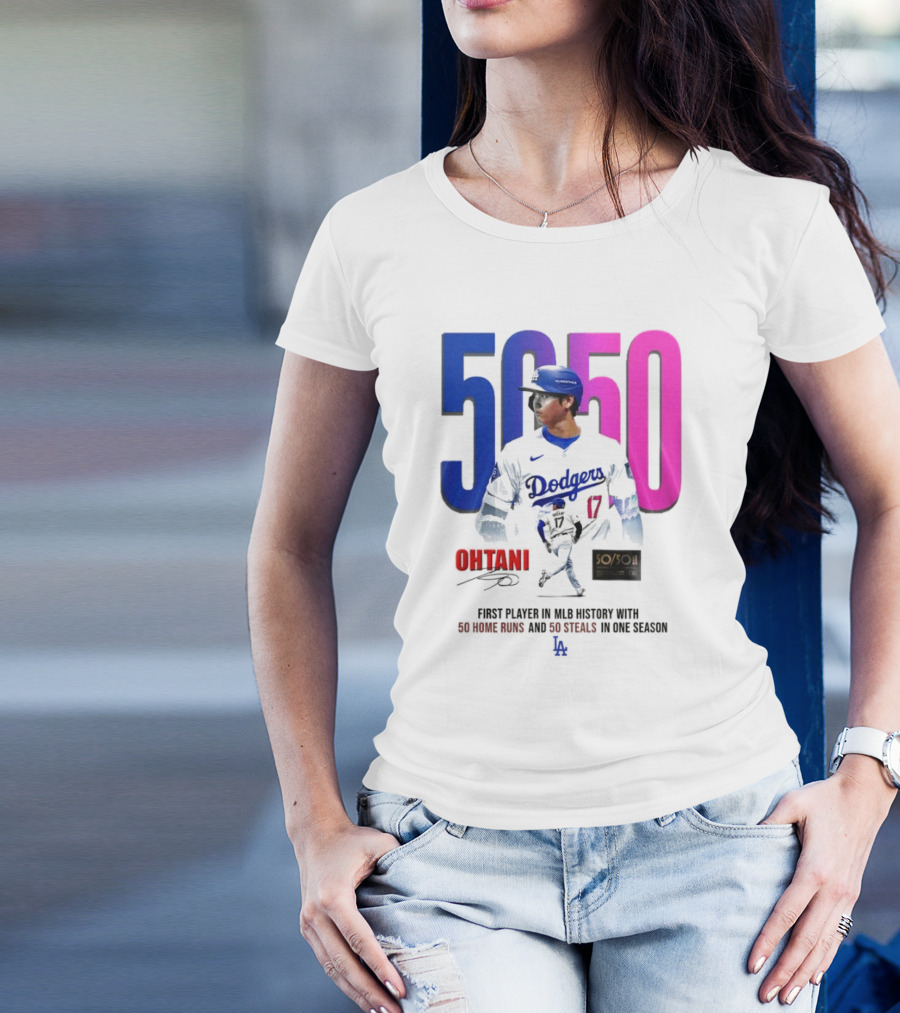 Los Angeles Dodgers Shohei Ohtani 50/50 First Player In MLB History With 50 Home Runs And 50 Steals In One Season T-Shirt