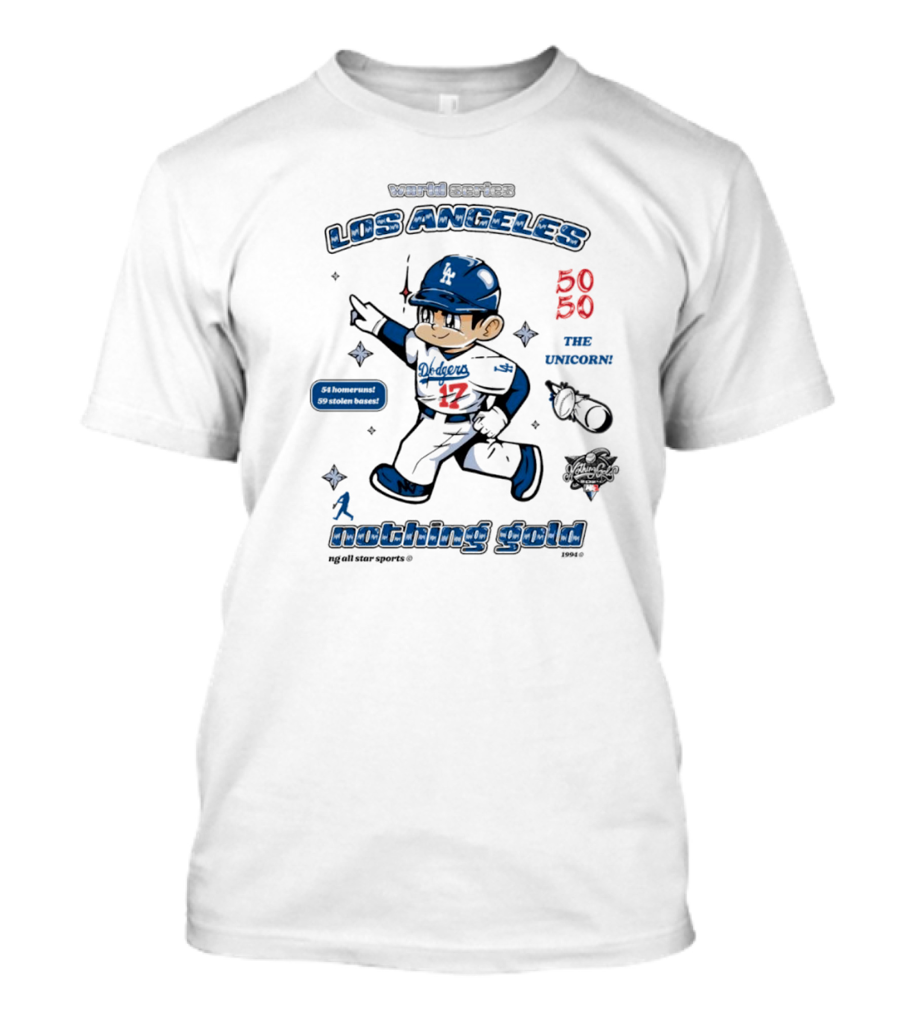 World Series Los Angeles Dodgers The Unicorn 54 Homeruns 59 Stolen Bases Nothing Gold T-Shirt